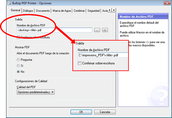 Configuración de auto-guardado de la impresora PDF Gratis BullZip PDF Printer